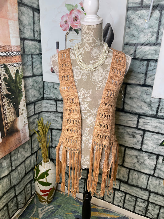 Kori Tan Fringe Vest Women sz Medium