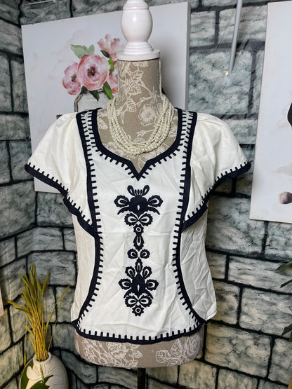 Shein Black White Blouse Women sz Large