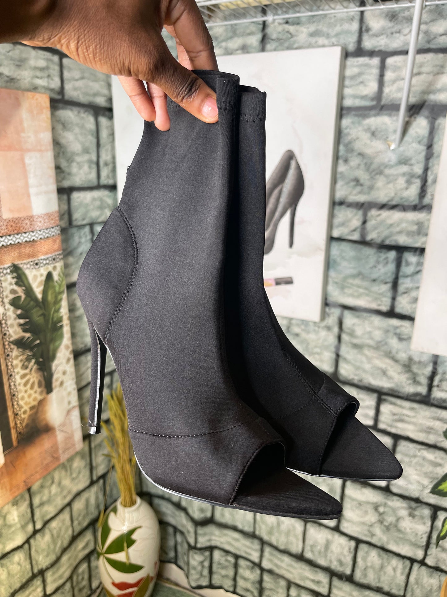 Mackin J Black Open Toe Heels Women sz 10