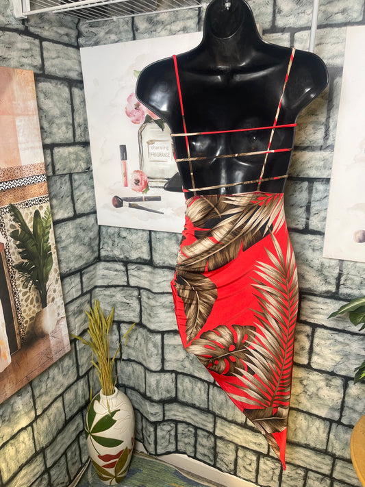 Windsor Red Brown Print Dress Women sz Small