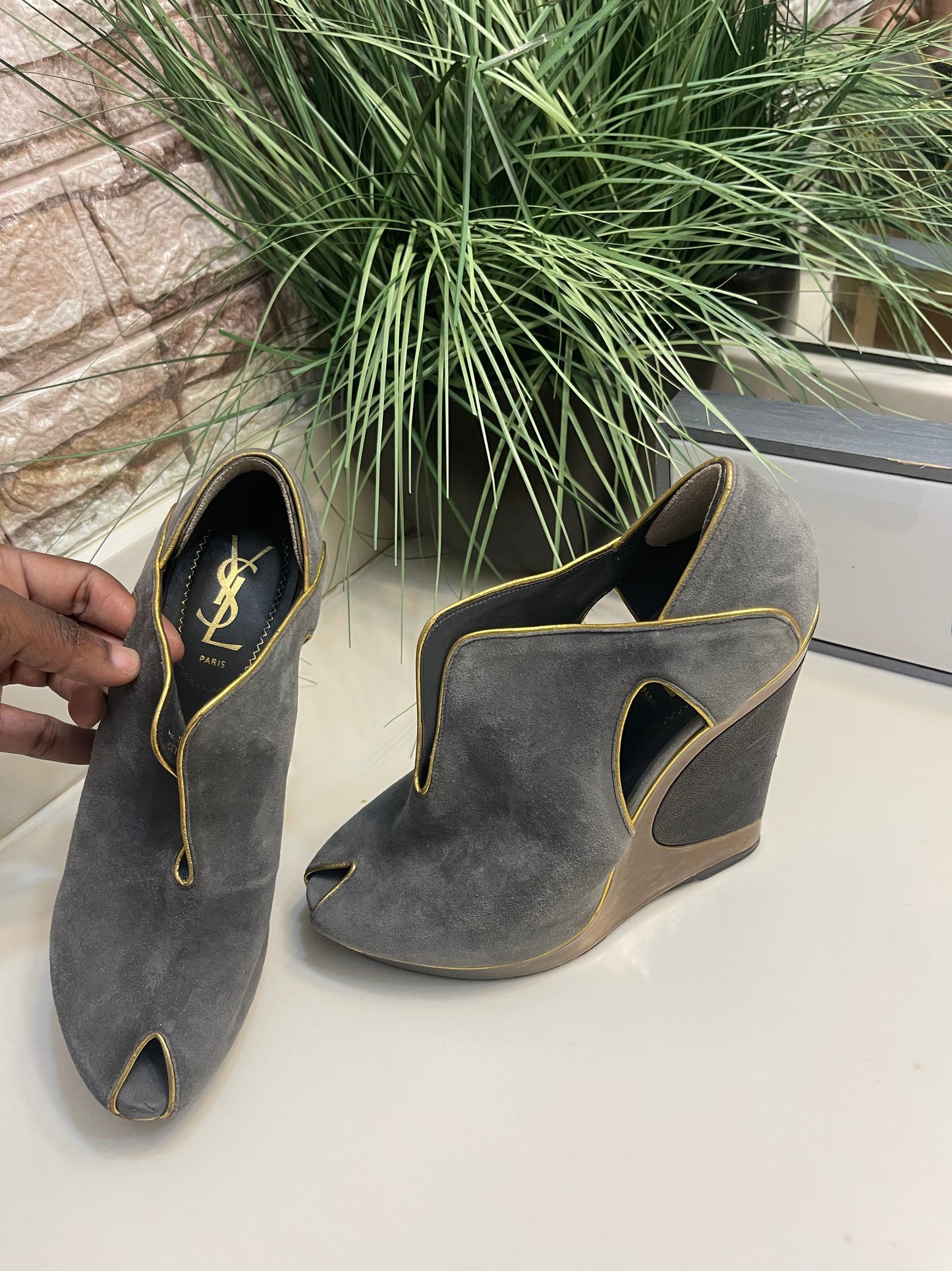 YSL Gray Wedges
