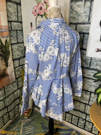 Ups & Downs Blue White Button Blouse Women sz Large