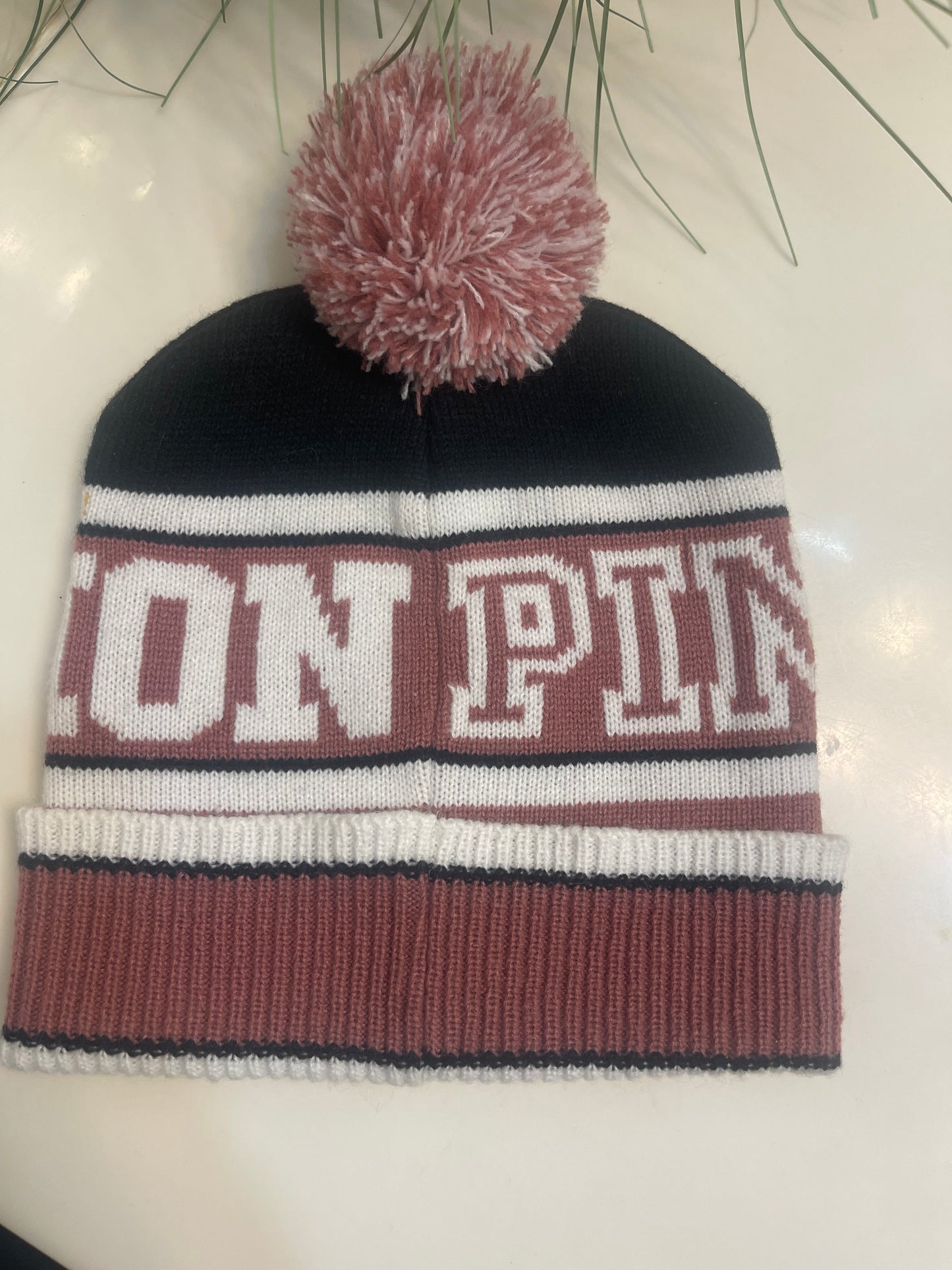 PINK Pink Black Beanie
