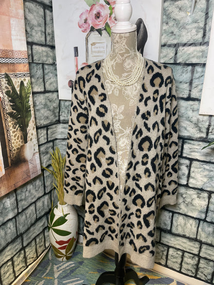 MudPie Brown Black Print Cardigan Women sz Small / Medium