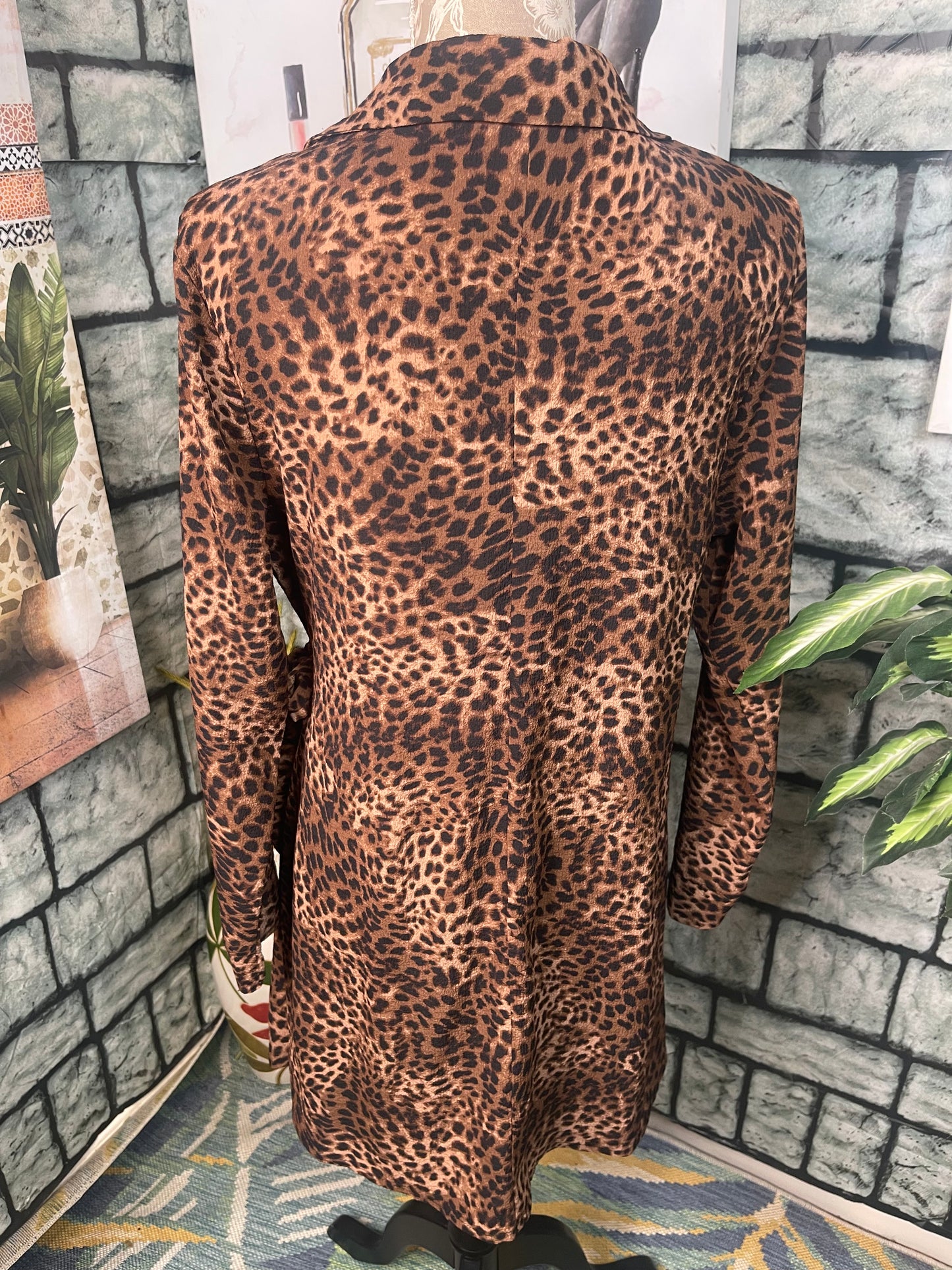 Time & Tru Brown Black Print Dress Women sz Large