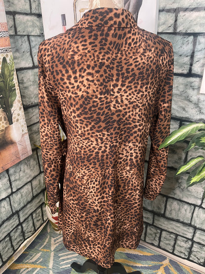 Time & Tru Brown Black Print Dress Women sz Large