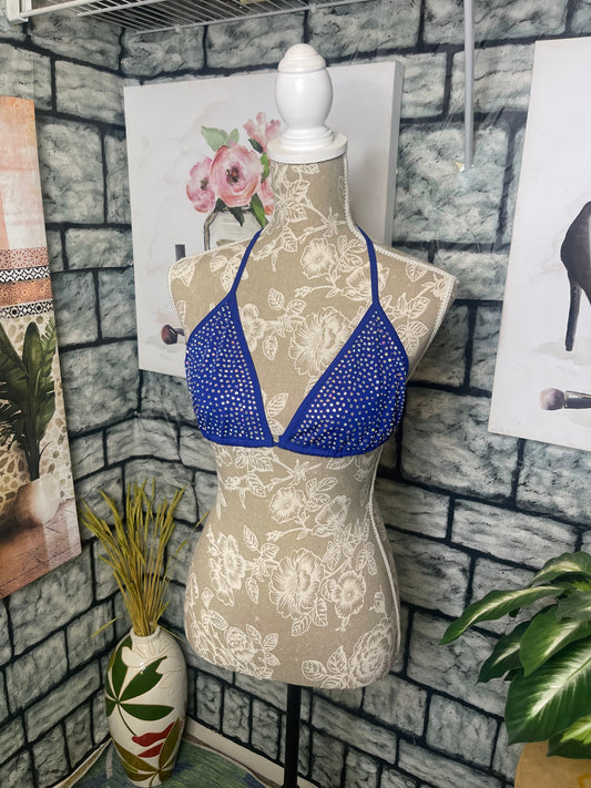 Blue Rhinestone Bra Top Women sz Large