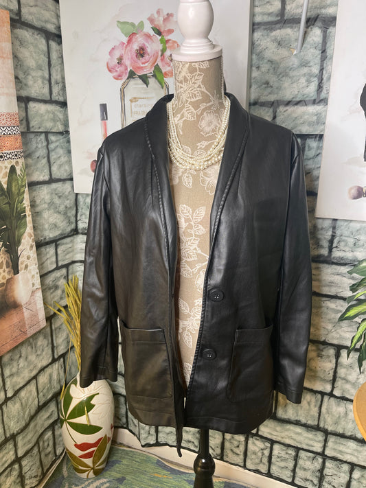 Dear John Black Faux Leather Jacket Women sz Small