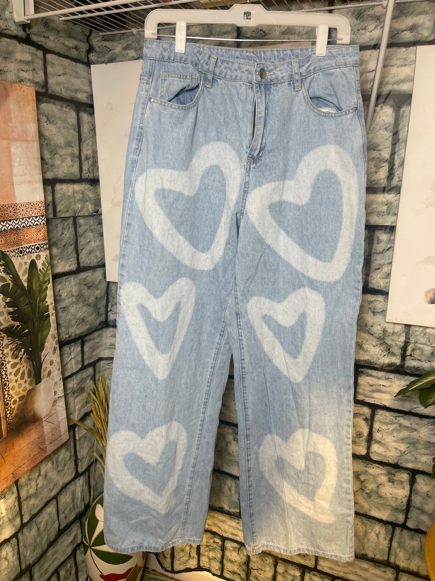 Shein Denim Blue Heart Jeans Women sz Large