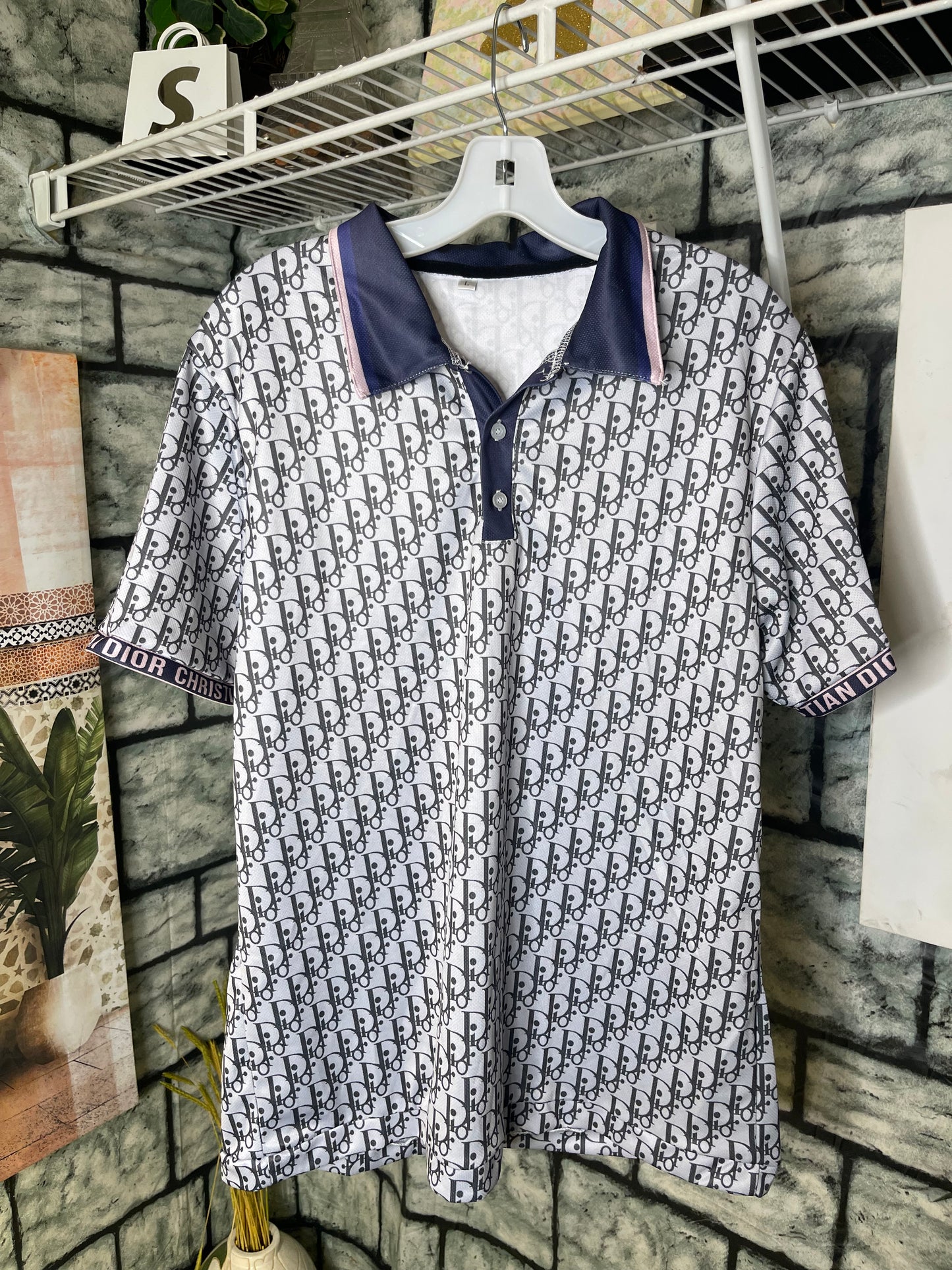 Gray Blue "Dior" Shirt Men sz Large