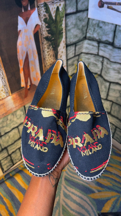 Prada Black Red Slip On Women sz 36.5 = 6.5