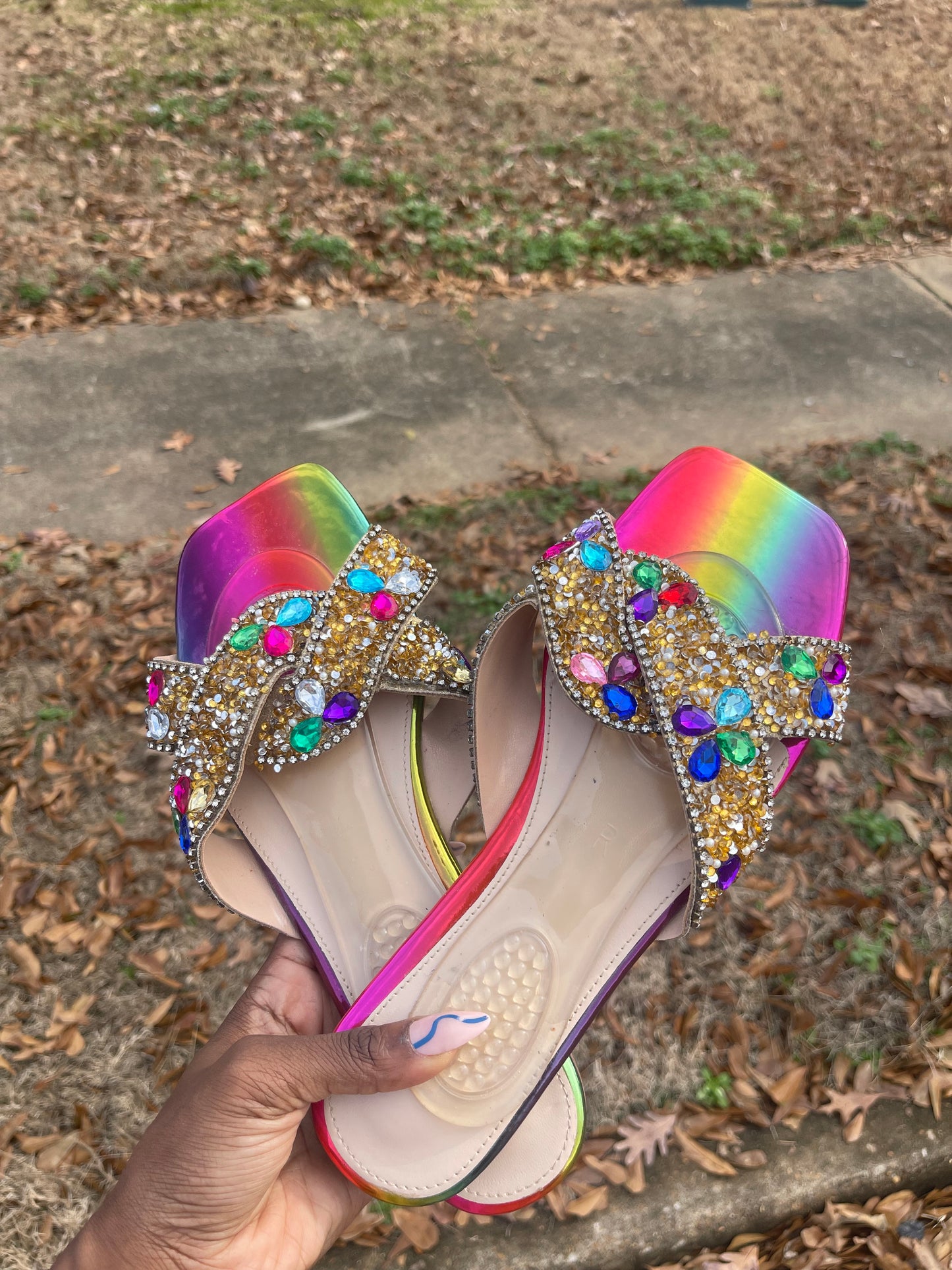 Colorful Rhinestone Sandals Women sz 11