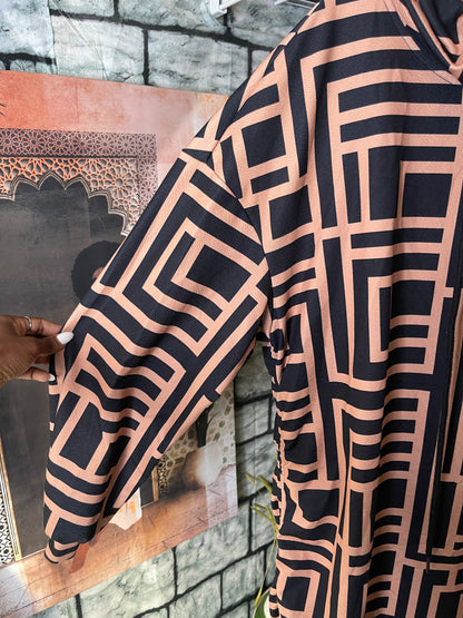 Shein Tan Black Print Dress Women sz 2XL