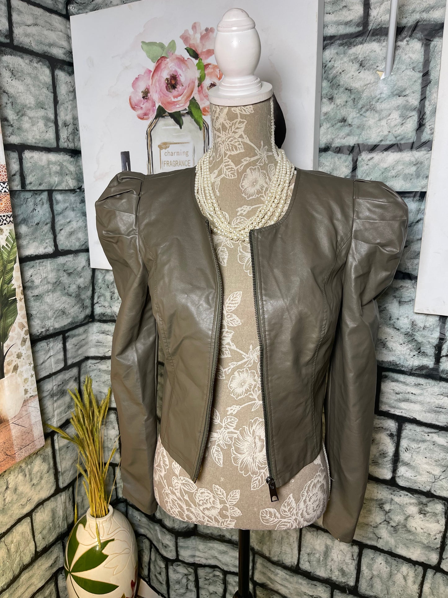 G by Giuliana Green Faux Leather Jacket Women sz Small