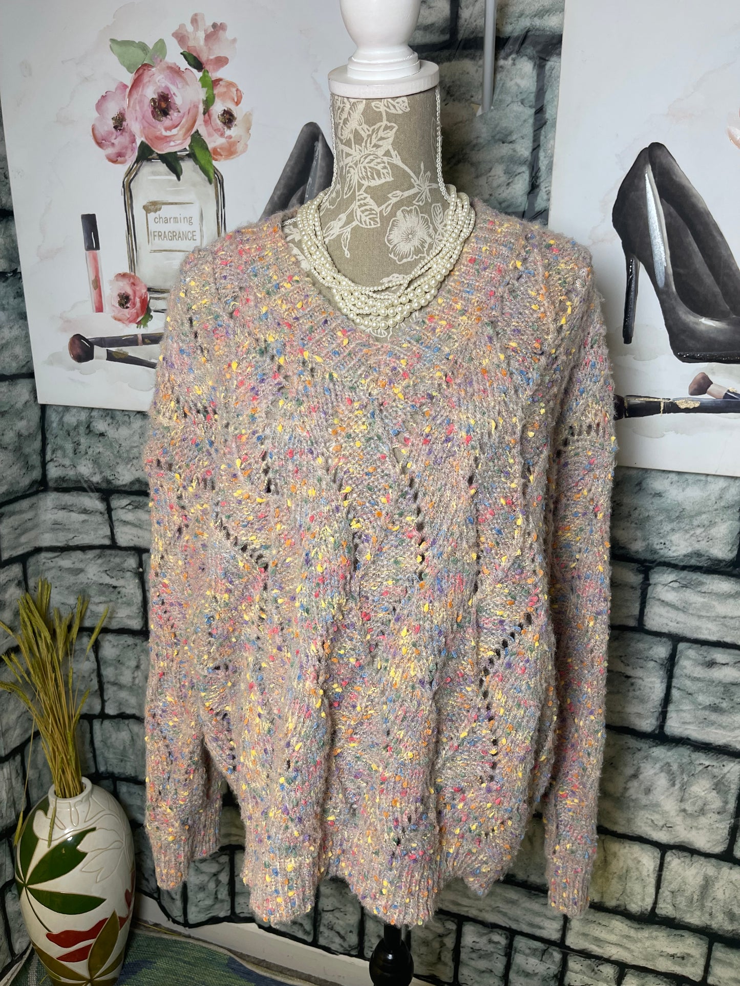 Adora Gray Colorful Sweater Women sz 2xl/3xl