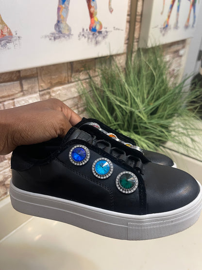 Kurt Geiger Black Rhinestone Sneakers Girls sz 2