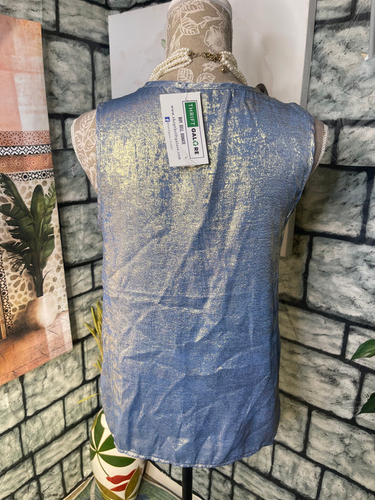 Shein Blue Gold Blouse Women sz Small