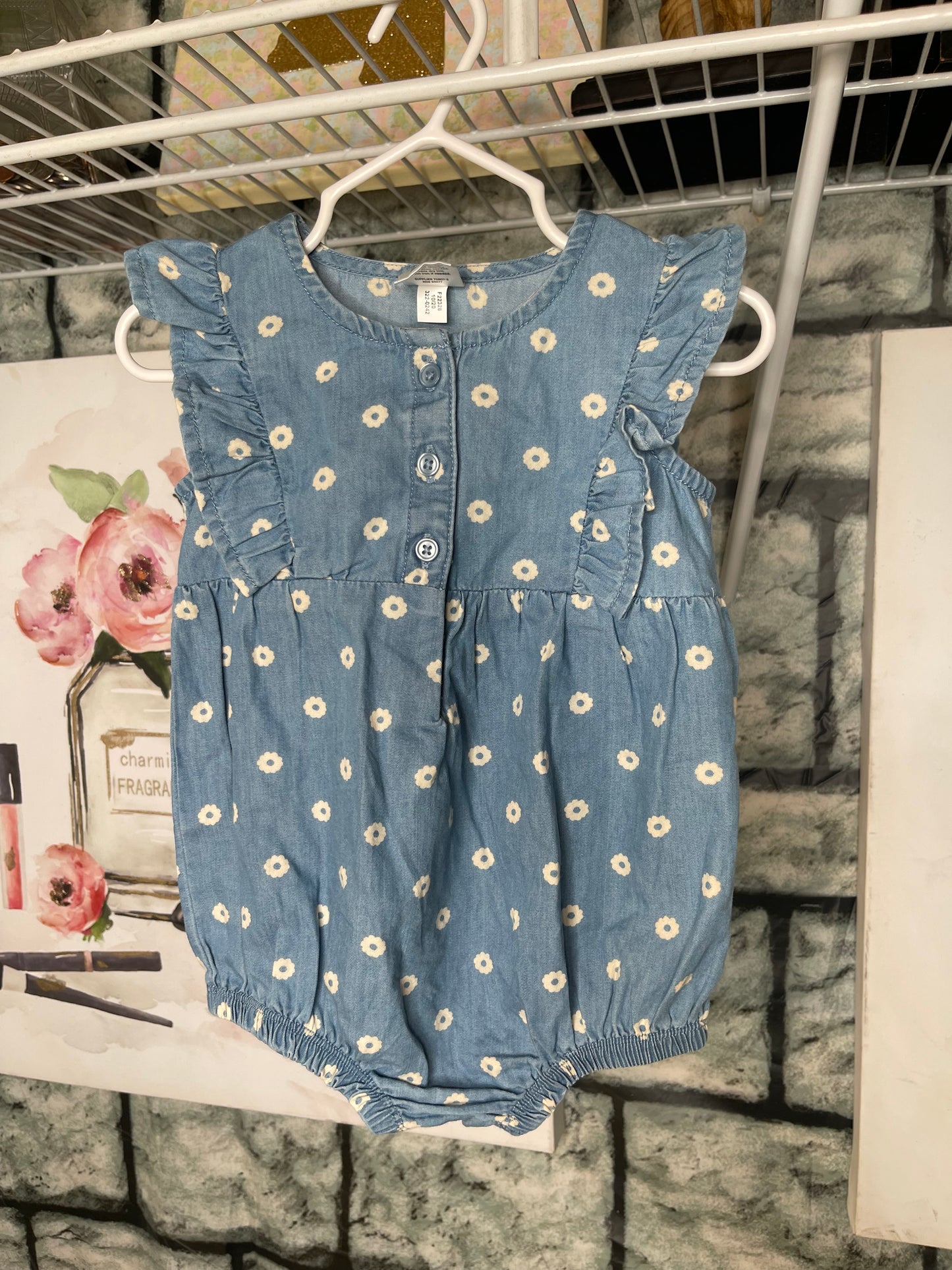 Okie Dokie Blue Floral one piece Girls sz 12M
