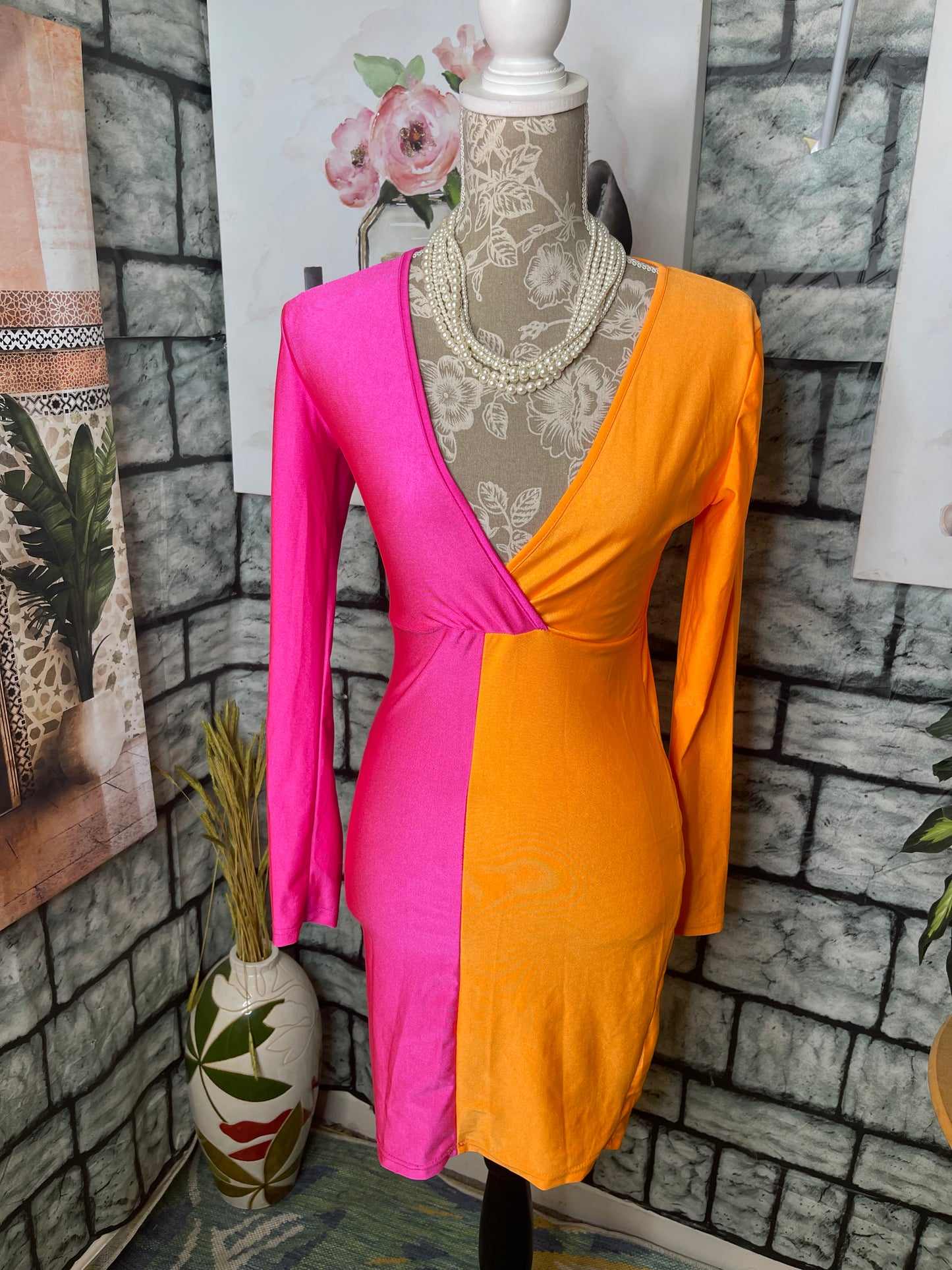 Pink Orange Dress Women sz Medium