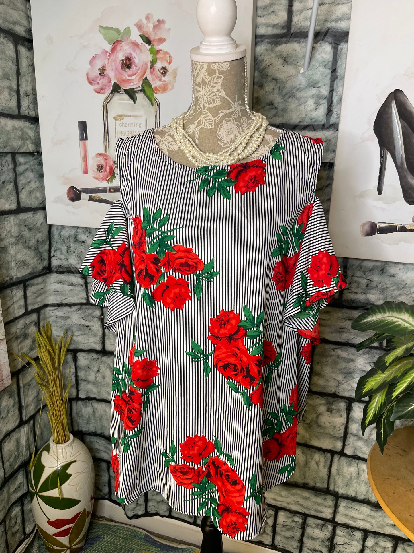 Time To Bloom Black White Print Blouse Women sz 3XL