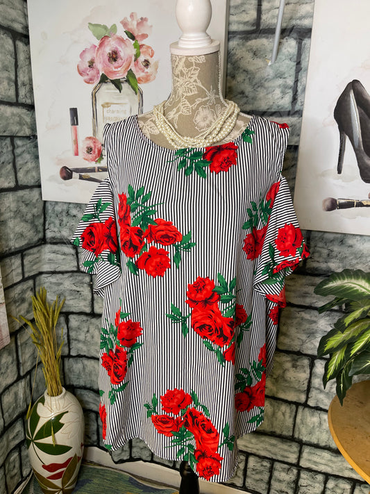 Time To Bloom Black White Print Blouse Women sz 3XL