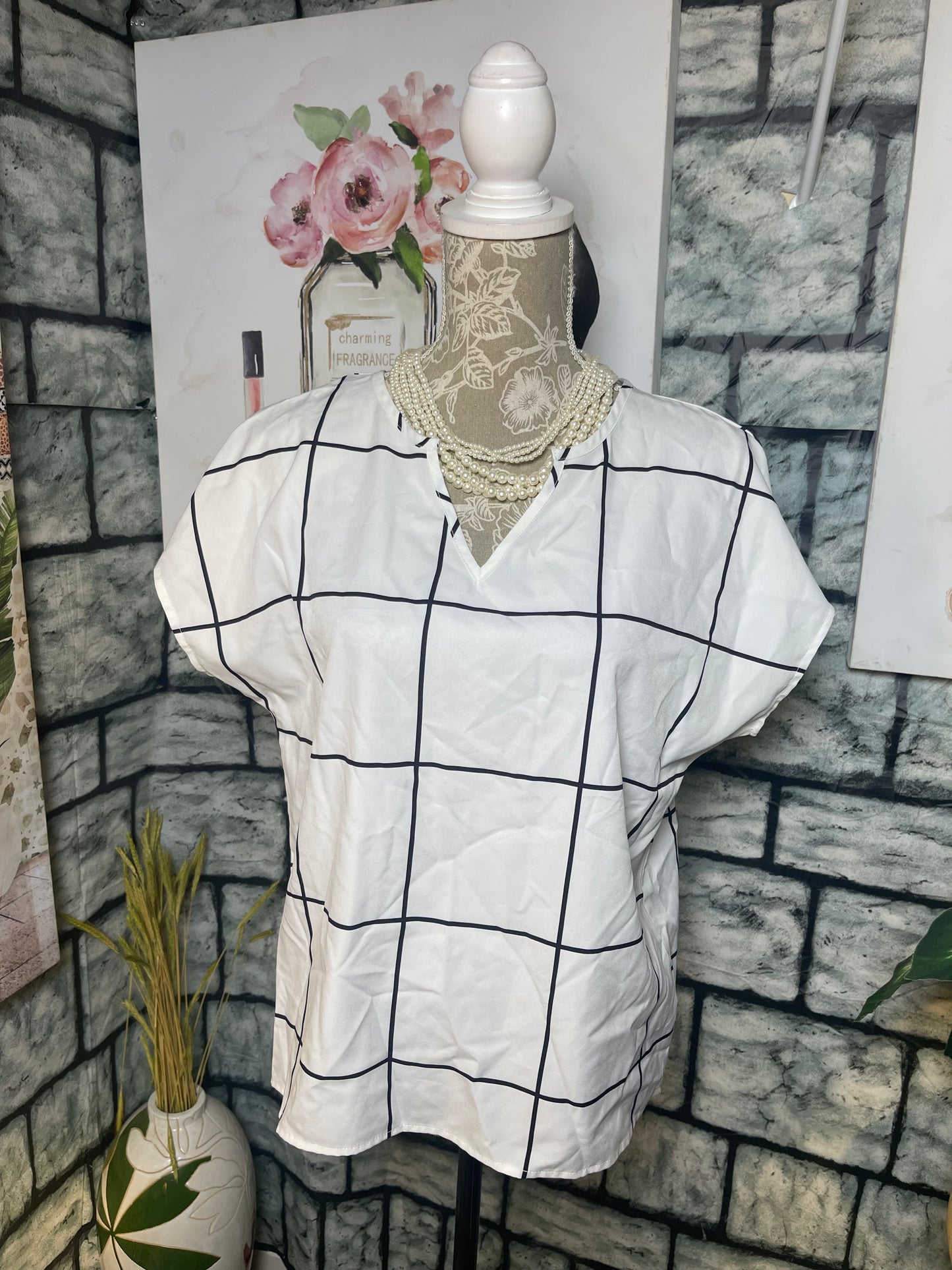 Emery Rose Black White Blouse Women sz Medium