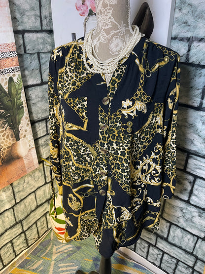 New Directions Black Yellow Button Blouse Women sz XL