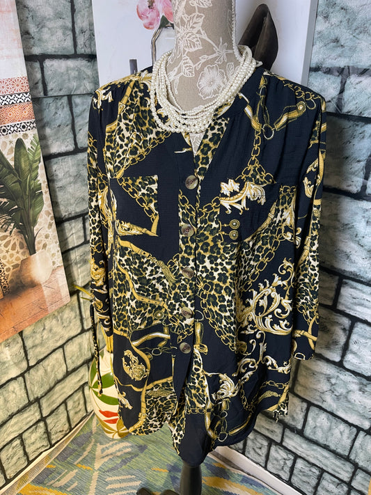 New Directions Black Yellow Button Blouse Women sz XL