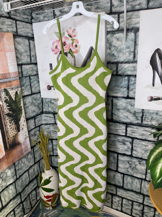 Shein Green Tan Sweater Dress Women sz Large