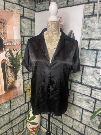 Ekouaer Black Button Blouse Women sz Medium