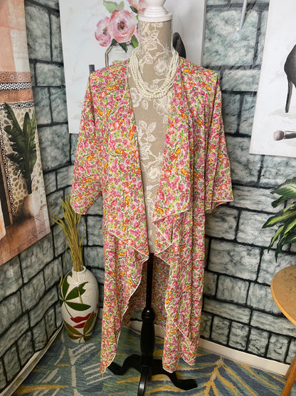 NEW LulaRoe Pink Floral Duster Cover Women sz Medium