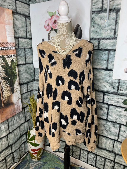 Atarid State Brown Black Fuzzy Sweater Dress Women sz Medium