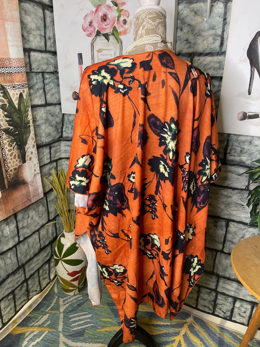 Orange Print Duster Women sz One Size (best fits up to 2XL)