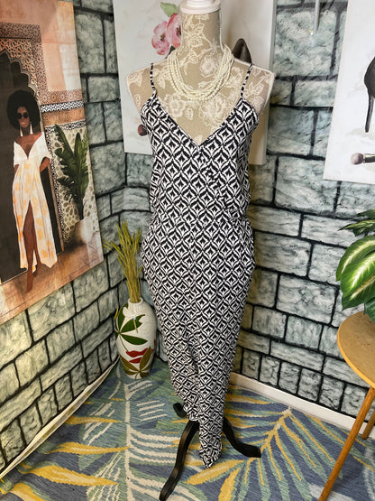 New York & Co Black White Print Jumpsuit Women sz XS