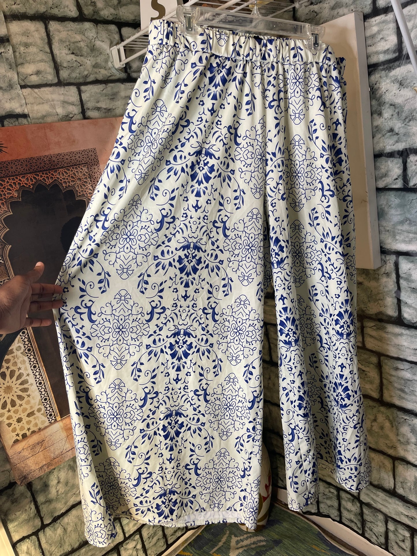 Shein Blue White Print Pants Women sz 3XL