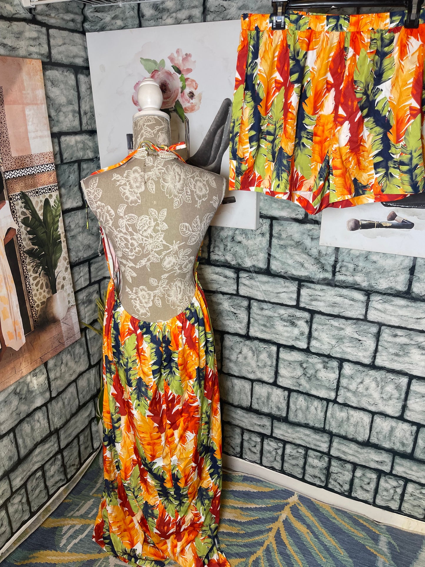 Shein Orange Print 2 piece Women sz 1XL