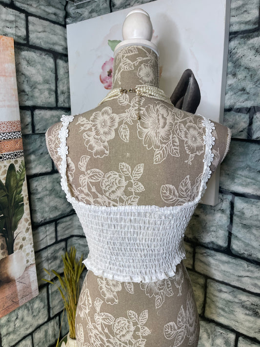 Shein White Floral Top Women sz XS