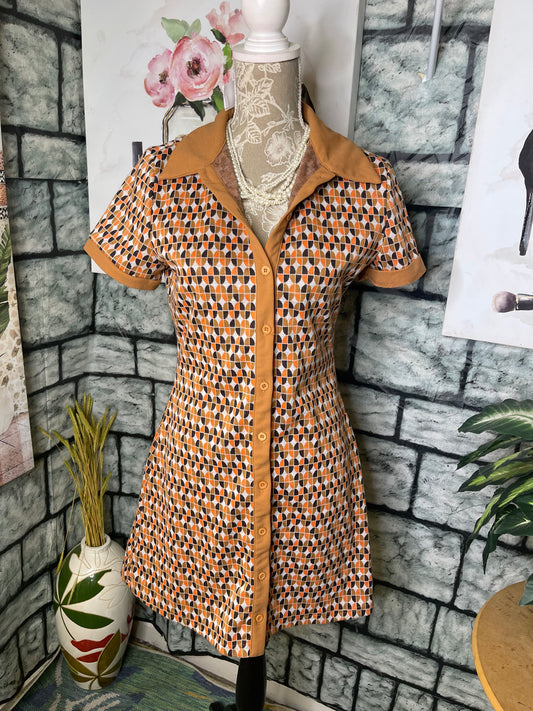 Shein Orange Brown Button Dress Women sz Medium