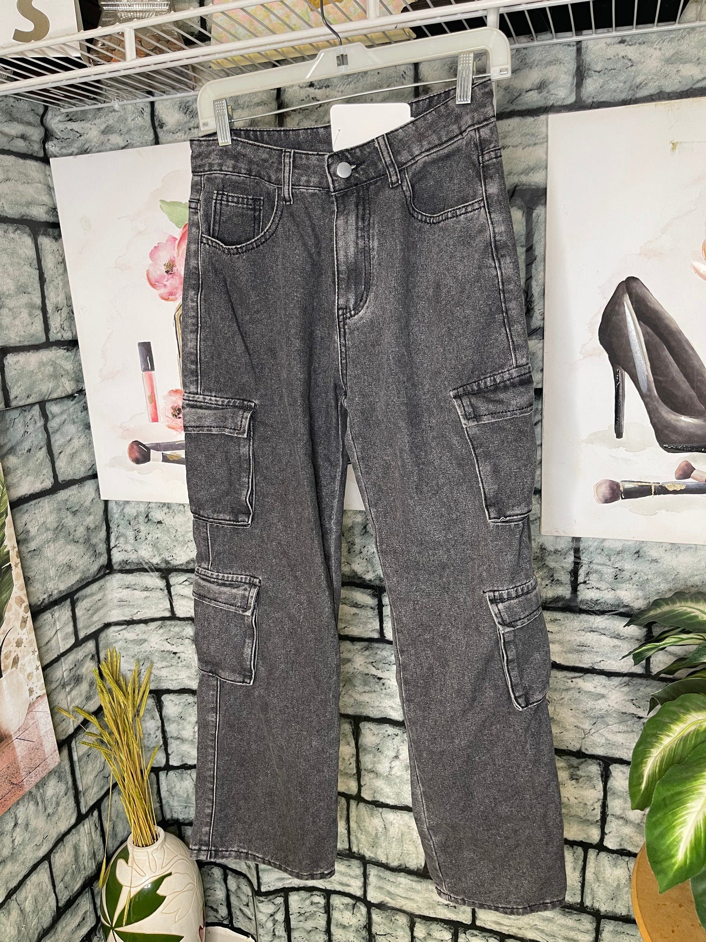 Gray Denim Cargo Straight Jeans Women sz Small