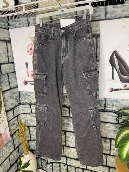 Gray Denim Cargo Straight Jeans Women sz Small
