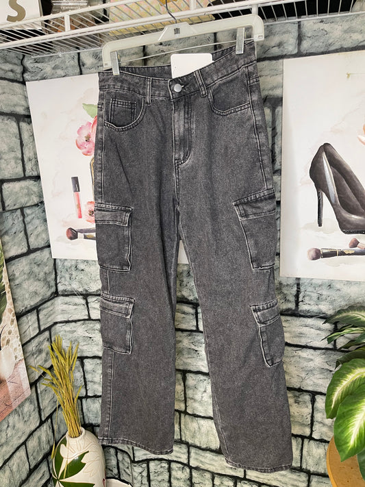 Gray Denim Cargo Straight Jeans Women sz Small