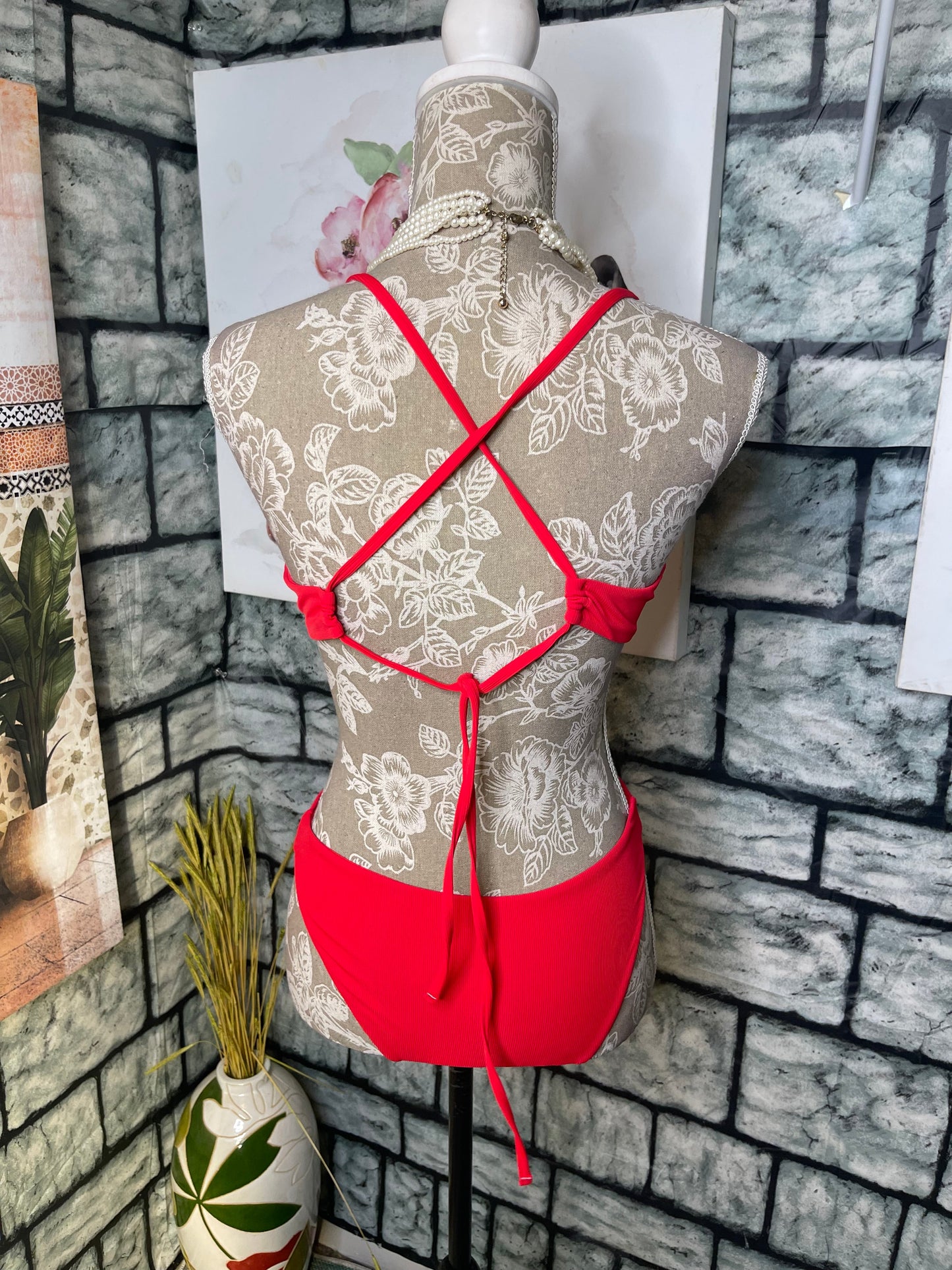 Red 2 piece Swimsuit Women sz Small