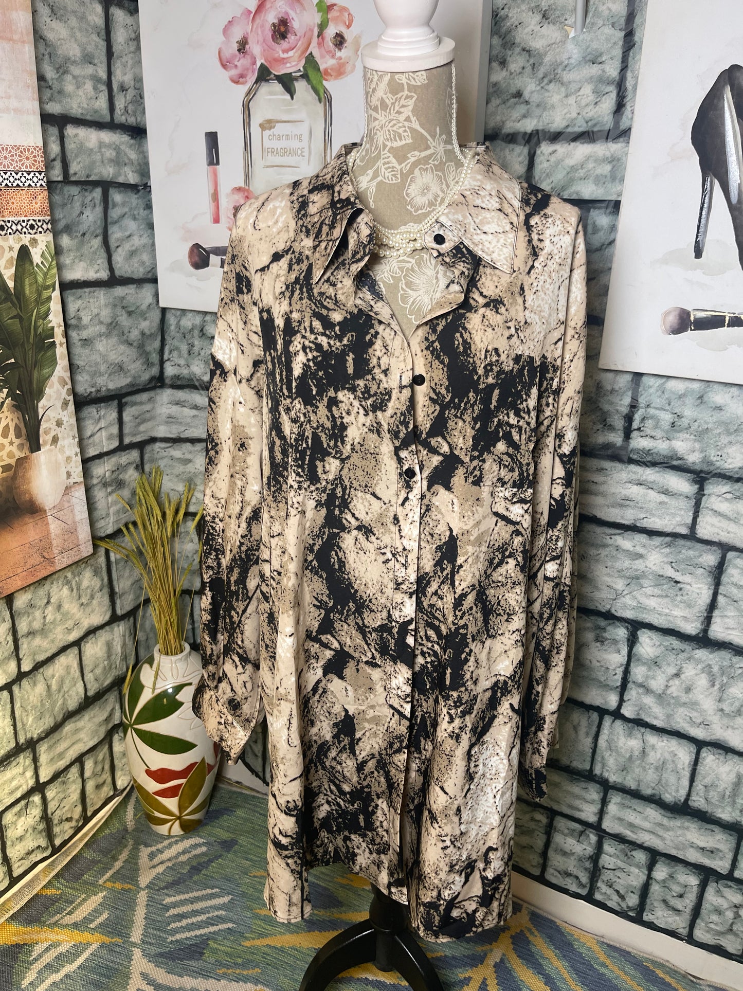 Brown Black Button Blouse Women sz 4XL