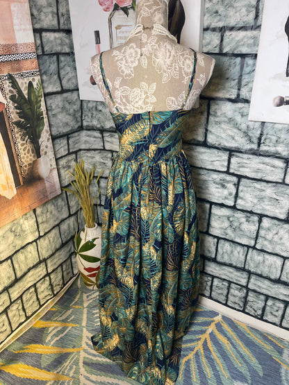 Shein Green Blue Print Dress Women sz Small