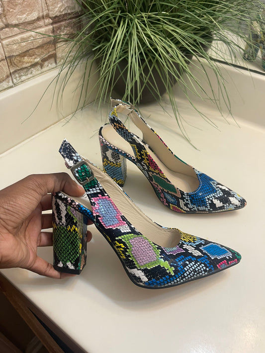 NEW Colorful Print Heels Women sz 8