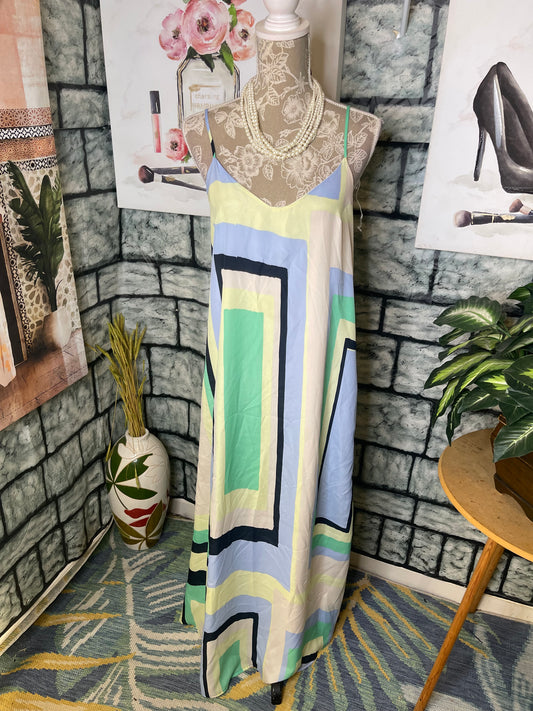 Charlie Jade Beige Blue Dress Women sz Small