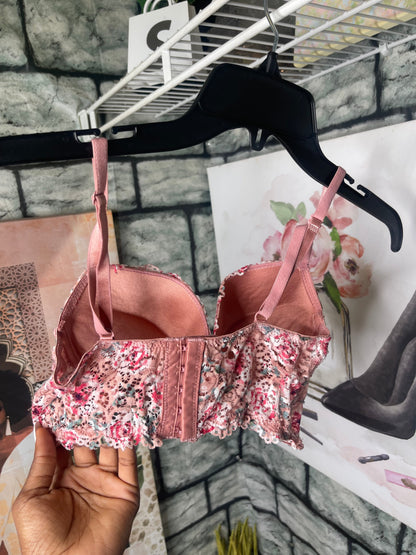 Pink Blue Floral Bra Women sz 36B