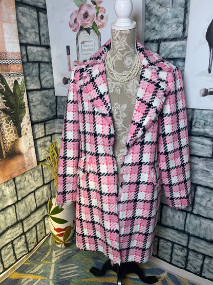WDNY Pink White Trench Blazer Coat Women sz 14