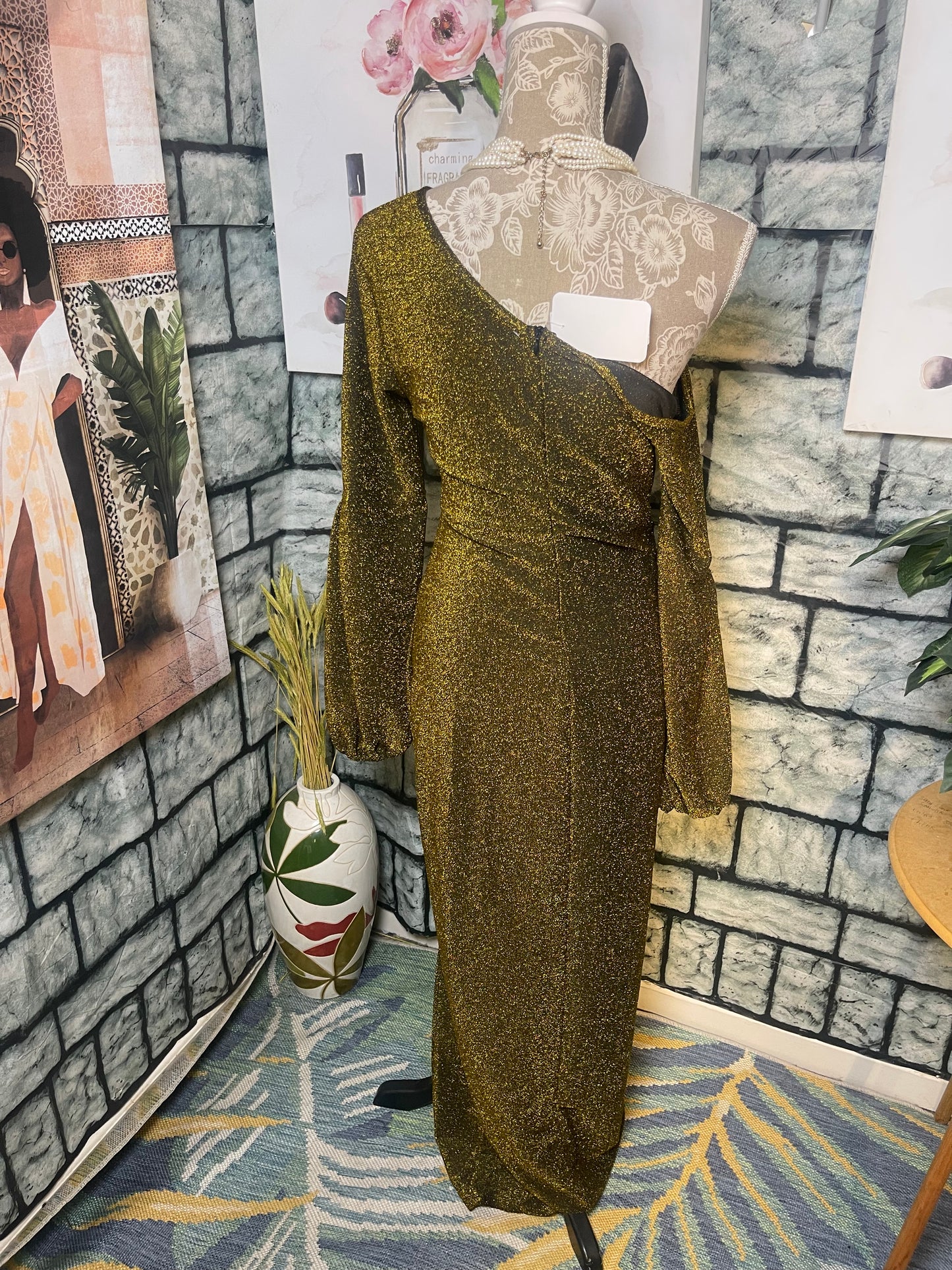 Gold Black Dress Women sz Medium