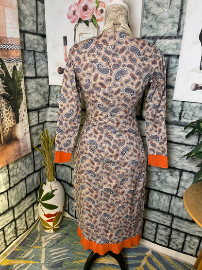 Dainly Jewell Tan Orange Print Dress Women sz Small